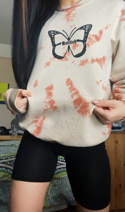 Tan Tie-Dye Butterfly Crewneck Sweatshirt