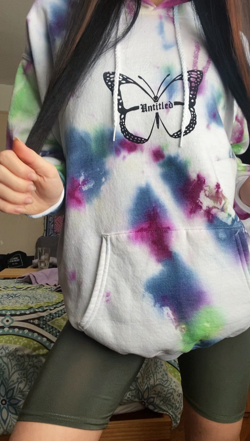 White Tie-Dye Butterfly Hoodie