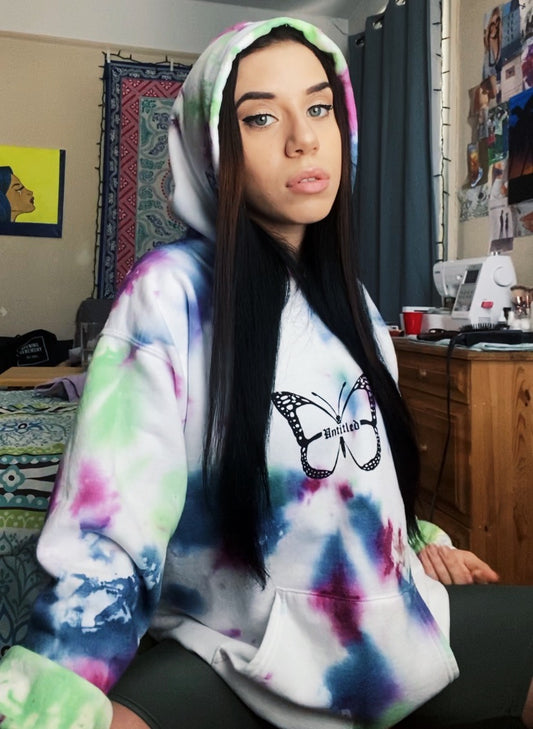 White Tie-Dye Butterfly Hoodie