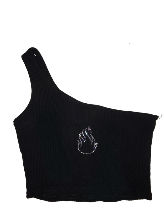 Black Rhinestone Flame Crop Top - Untitled X Clothing